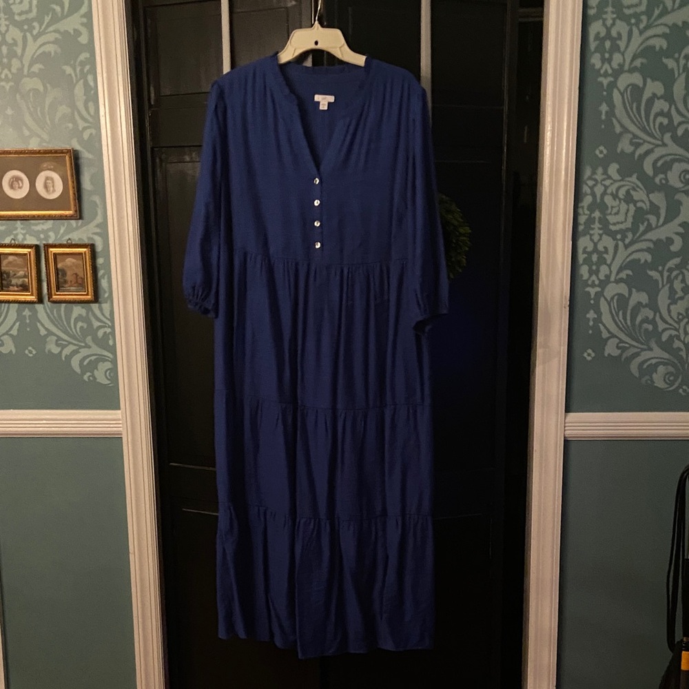 J. Jill Royal Blue 3/4 Sleeve Tiered Long Dress